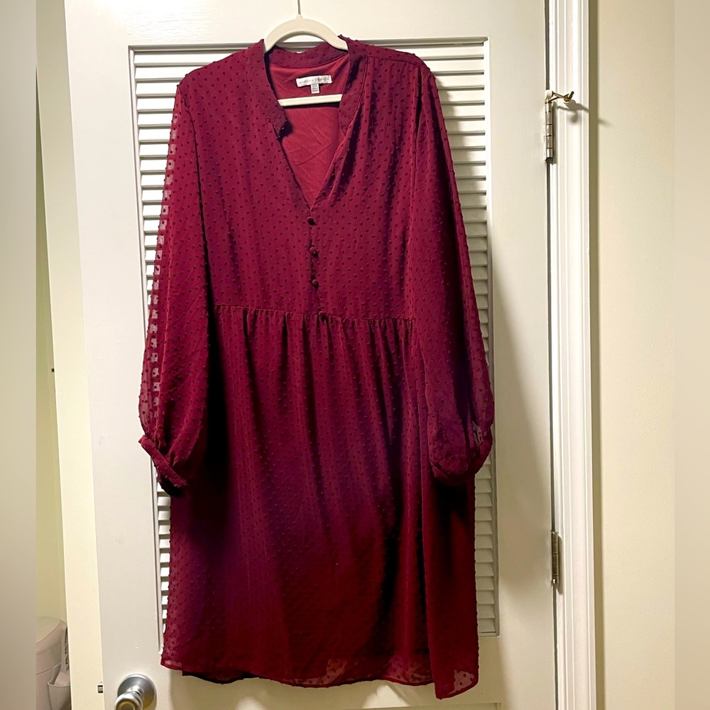 Long sleeve maroon dress plus size